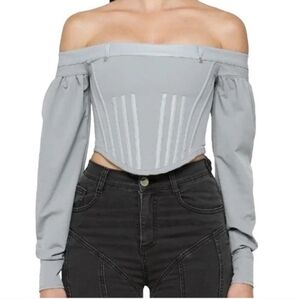 Off-Shoulder Corset Crop Top in Light Gray